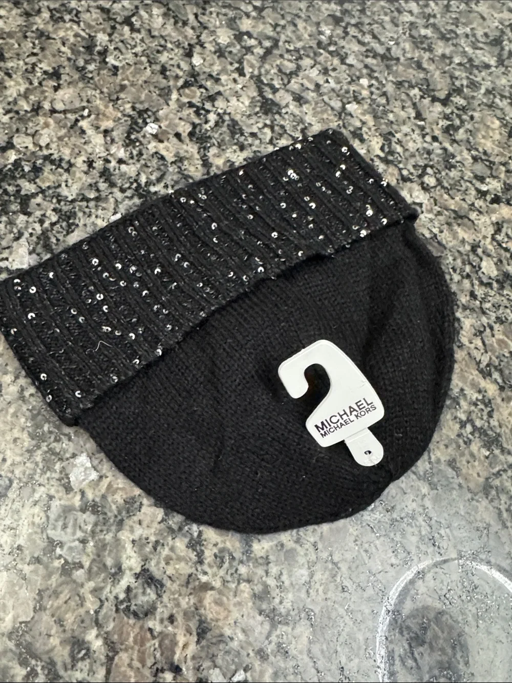 Michael Kors Black Sequin Cuff Knit Hat NWT